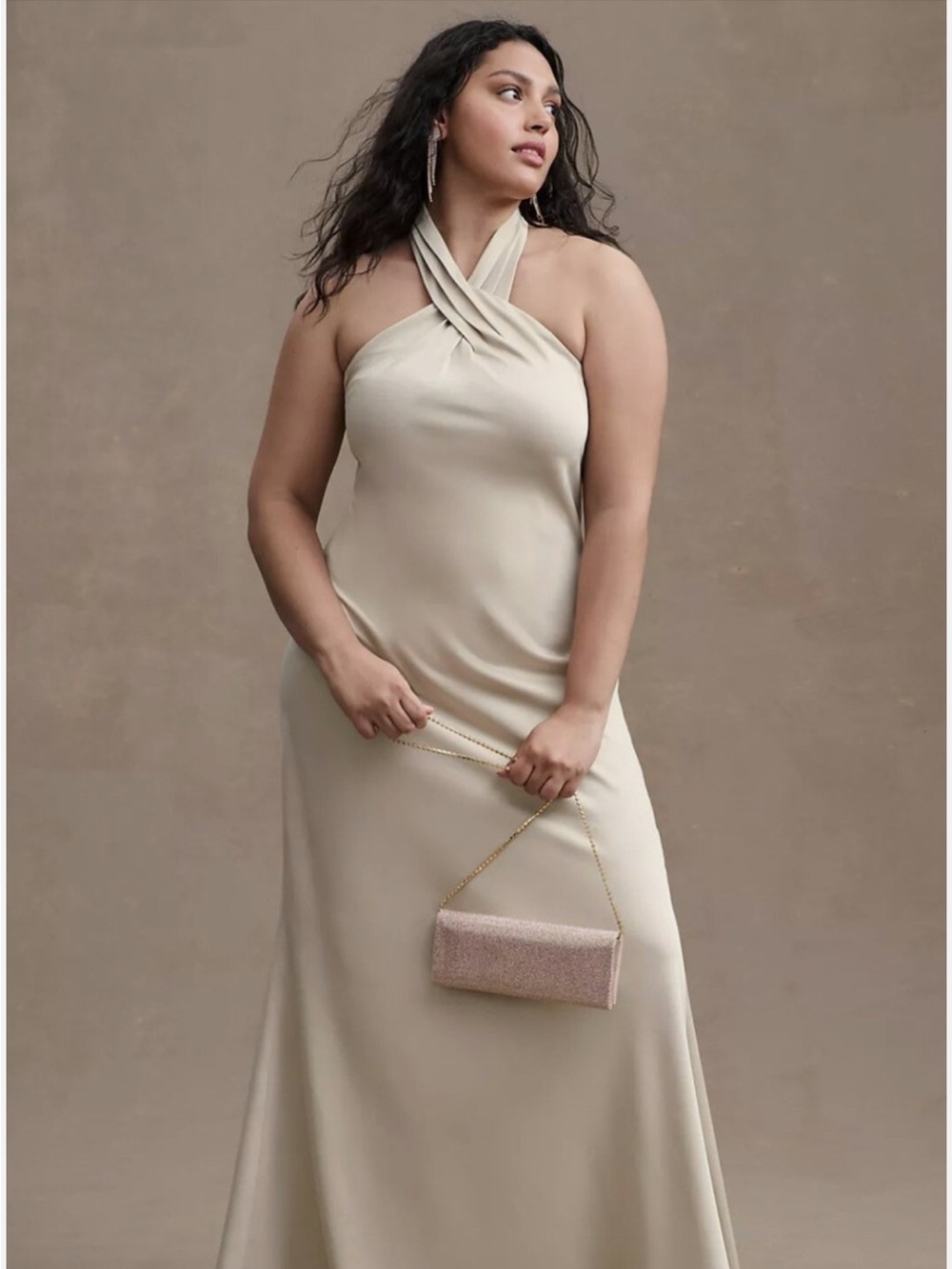BHLDN Cross-Neck Satin Evening Gown - Cream